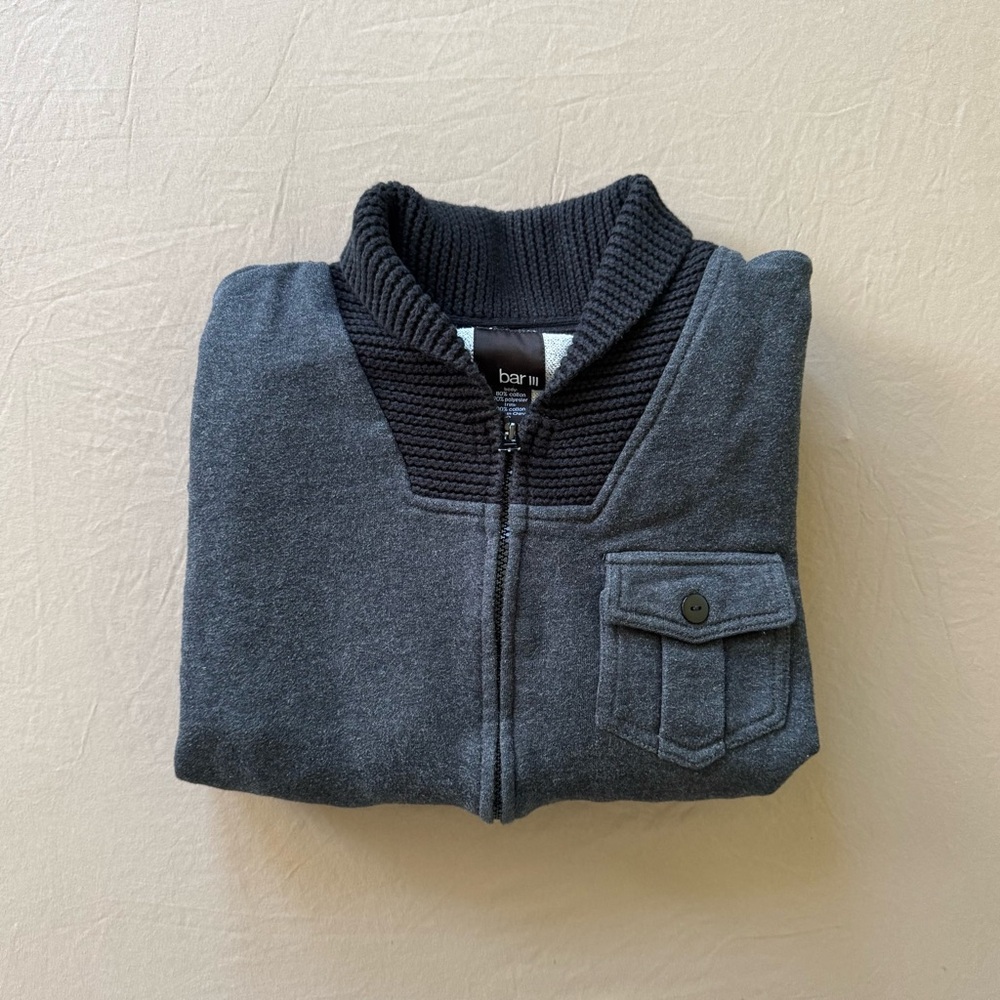 Bar III Collared Knit Zip Up Jacket